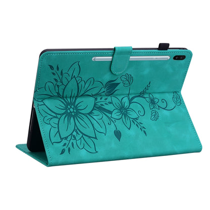 For Samsung Galaxy Tab S6 SM-T860 / SM-T865 Lily Embossed Leather Tablet Case with Pen(Green) by bashfashion