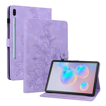 For Samsung Galaxy Tab S6 SM-T860 / SM-T865 Lily Embossed Leather Tablet Case with Pen(Purple) by bashfashion