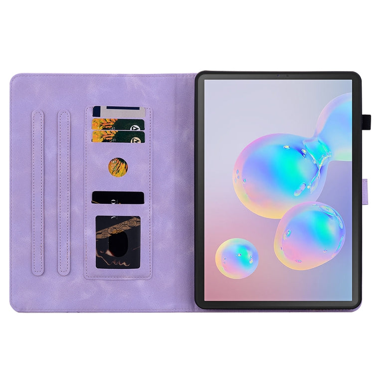 For Samsung Galaxy Tab S6 SM-T860 / SM-T865 Lily Embossed Leather Tablet Case with Pen(Purple) by bashfashion