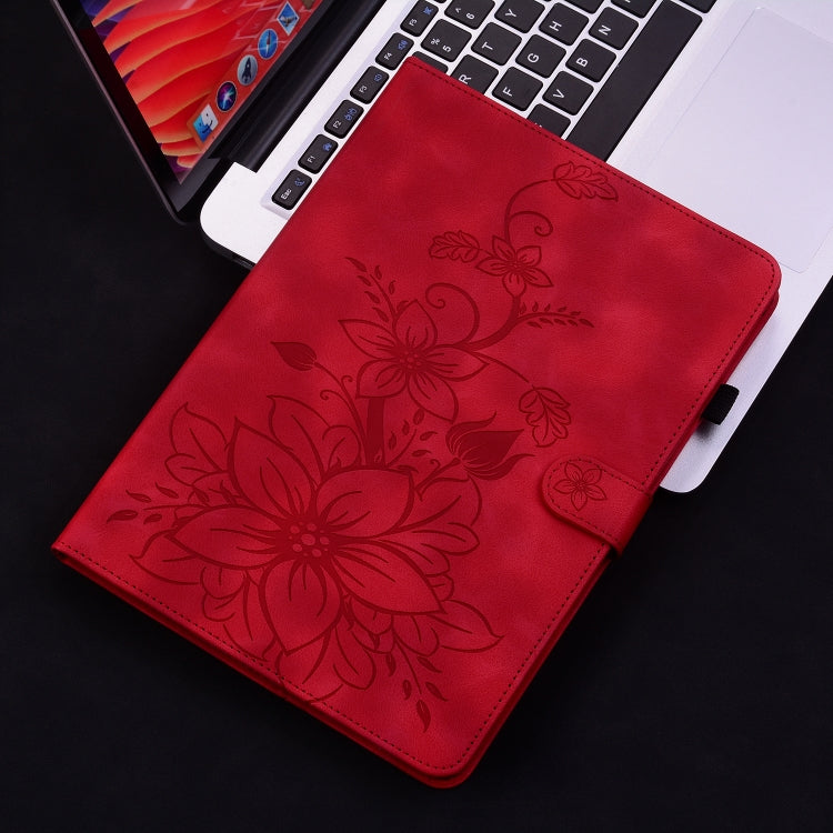For Samsung Galaxy Tab S6 SM-T860 / SM-T865 Lily Embossed Leather Tablet Case with Pen(Red) by bashfashion