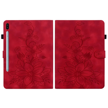 For Samsung Galaxy Tab S6 SM-T860 / SM-T865 Lily Embossed Leather Tablet Case with Pen(Red) by bashfashion