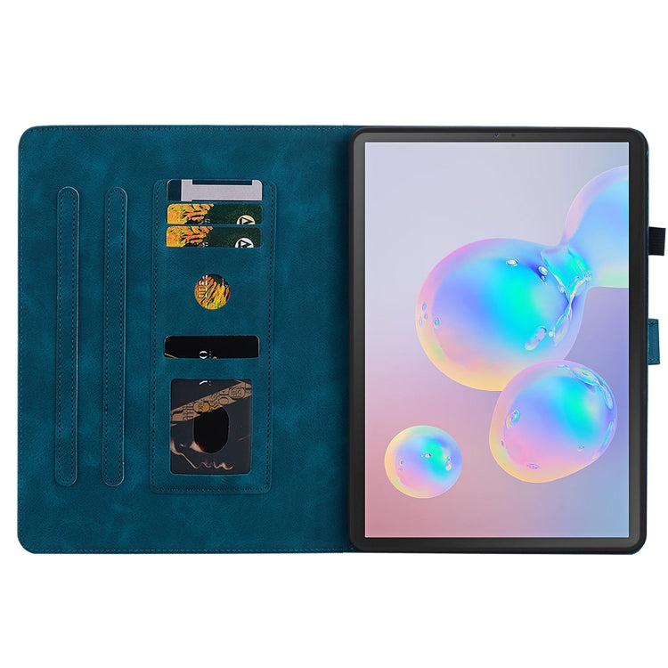 For Samsung Galaxy Tab S6 SM-T860 / SM-T865 Lily Embossed Leather Tablet Case with Pen(Dark Blue) by bashfashion