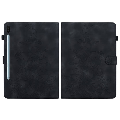 For Samsung Galaxy Tab S6 SM-T860 / SM-T865 Lily Embossed Leather Tablet Case with Pen(Black) by bashfashion
