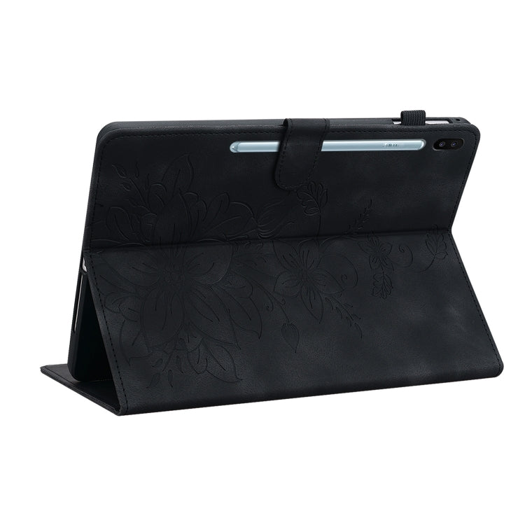 For Samsung Galaxy Tab S6 SM-T860 / SM-T865 Lily Embossed Leather Tablet Case with Pen(Black) by bashfashion