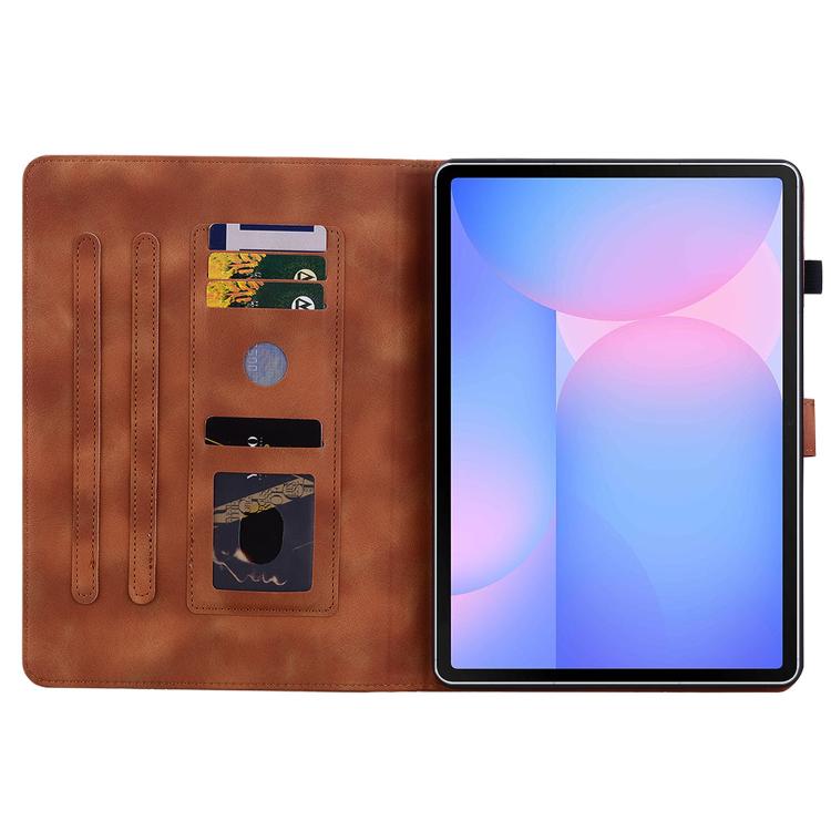 For Samsung Galaxy Tab S10 FE+ Lily Embossed Leather Tablet Case with Pen(Brown) by bashfashion