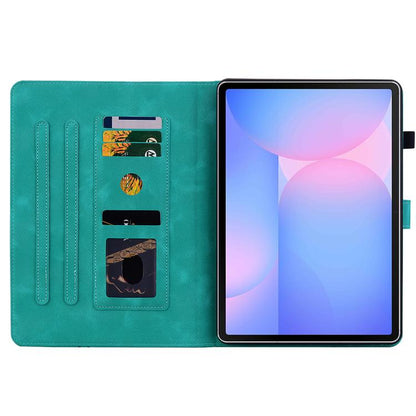 For Samsung Galaxy Tab S10 FE+ Lily Embossed Leather Tablet Case with Pen(Green) by bashfashion