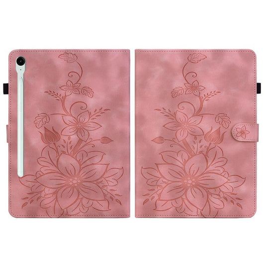 For Samsung Galaxy Tab S10 FE+ Lily Embossed Leather Tablet Case with Pen(Pink) by bashfashion