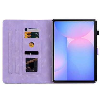For Samsung Galaxy Tab S10 FE+ Lily Embossed Leather Tablet Case with Pen(Purple) by bashfashion
