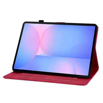 For Samsung Galaxy Tab S10 FE+ Lily Embossed Leather Tablet Case with Pen(Red) by bashfashion