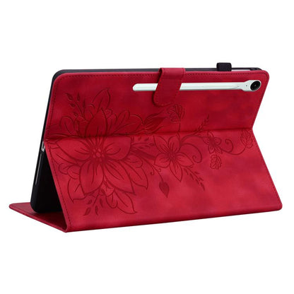 For Samsung Galaxy Tab S10 FE+ Lily Embossed Leather Tablet Case with Pen(Red) by bashfashion