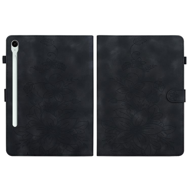 For Samsung Galaxy Tab S10 FE+ Lily Embossed Leather Tablet Case with Pen(Black) by bashfashion