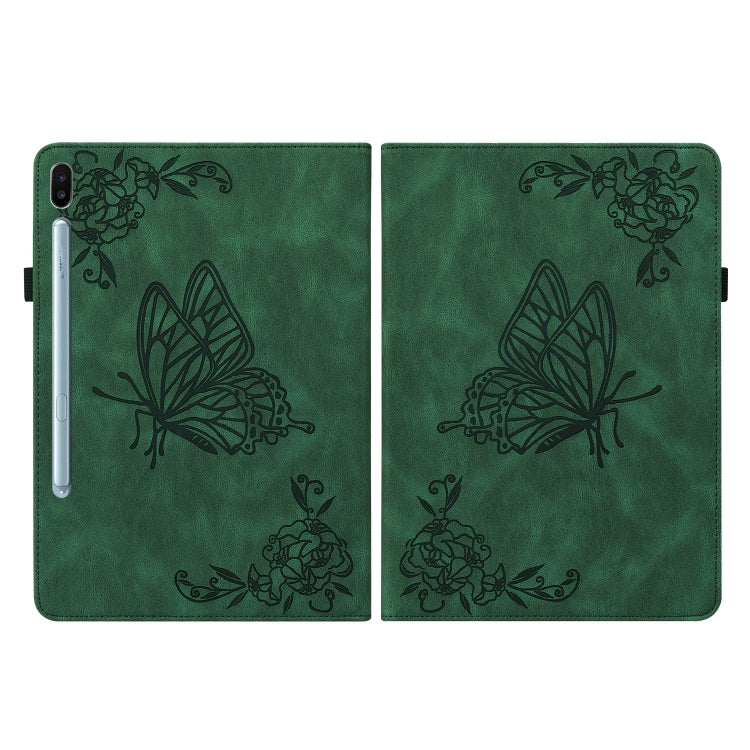For Samsung Galaxy Tab S6 SM-T860/T865 Butterfly Flower Embossed Leather Tablet Case, without Pen(Green) by bashfashion