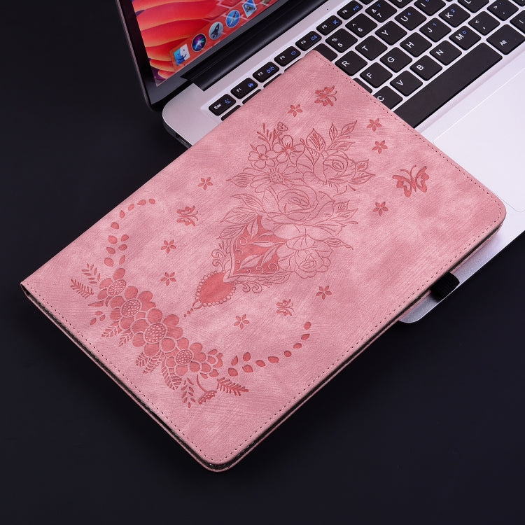 For Samsung Galaxy Tab S6 SM-T860/T865 Butterfly Rose Embossed Leather Tablet Case, without Pen(Pink) by bashfashion