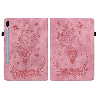 For Samsung Galaxy Tab S6 SM-T860/T865 Butterfly Rose Embossed Leather Tablet Case, without Pen(Pink) by bashfashion