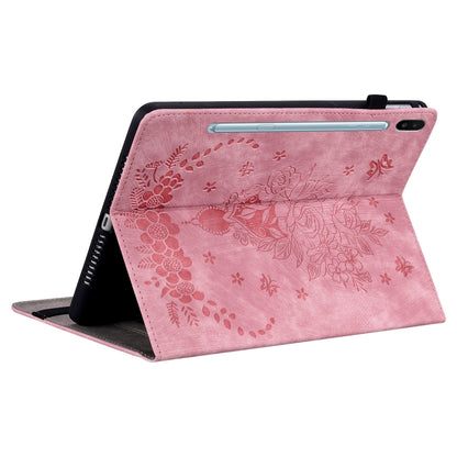For Samsung Galaxy Tab S6 SM-T860/T865 Butterfly Rose Embossed Leather Tablet Case, without Pen(Pink) by bashfashion