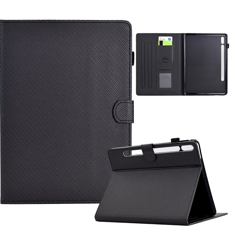 For Samsung Galaxy Tab S7 / S8 Solid Color Fiber Texture Smart Tablet Leather Case(Black) by bashfashion