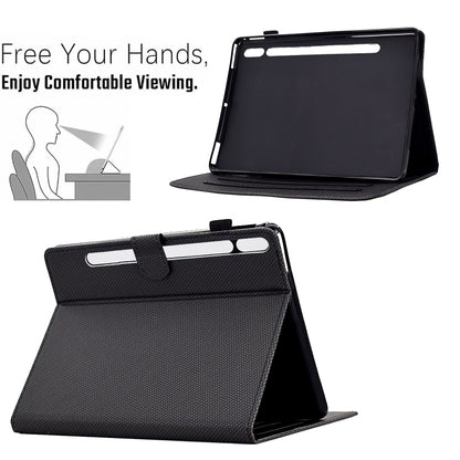 For Samsung Galaxy Tab S7 / S8 Solid Color Fiber Texture Smart Tablet Leather Case(Black) by bashfashion