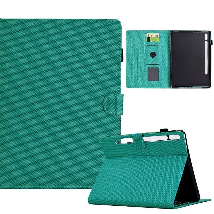 For Samsung Galaxy Tab S7 / S8 Solid Color Fiber Texture Smart Tablet Leather Case(Lake Green) by bashfashion