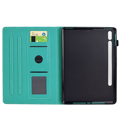 For Samsung Galaxy Tab S7 / S8 Solid Color Fiber Texture Smart Tablet Leather Case(Lake Green) by bashfashion