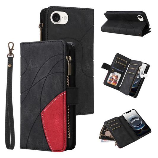 For iPhone 16e Dual-color 9 Card Slots Zipper Wallet Leather Phone Case(Black) by bashfashion