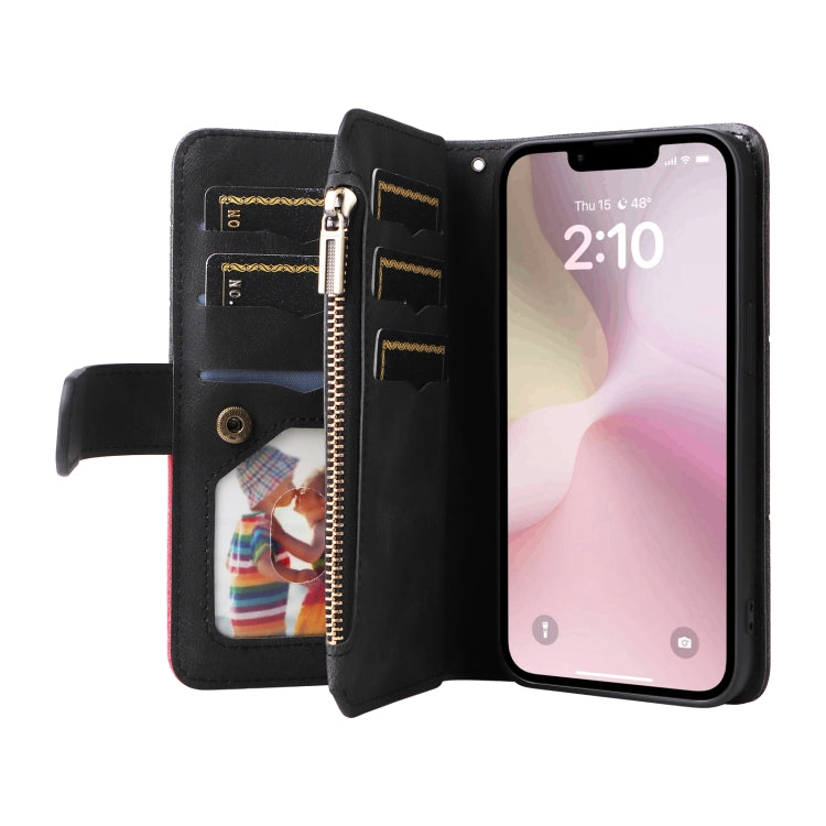For iPhone 16e Dual-color 9 Card Slots Zipper Wallet Leather Phone Case(Black) by bashfashion