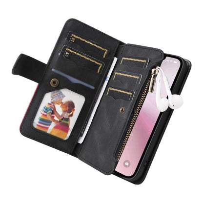 For iPhone 16e Dual-color 9 Card Slots Zipper Wallet Leather Phone Case(Black) by bashfashion