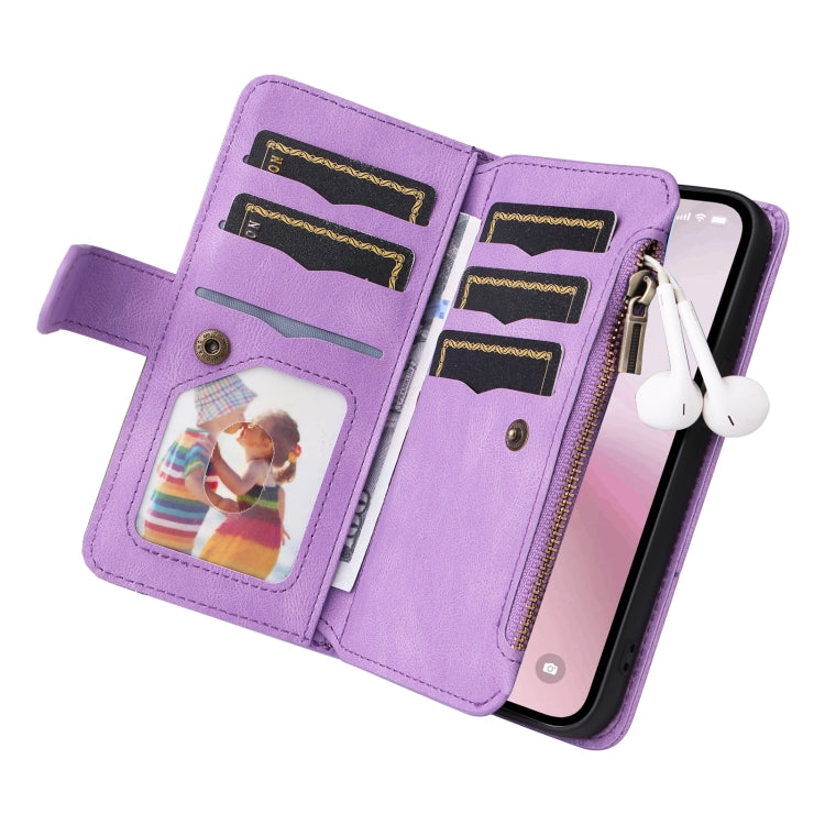 For iPhone 16e Dual-color 9 Card Slots Zipper Wallet Leather Phone Case(Purple) by bashfashion