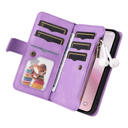 For iPhone 16e Dual-color 9 Card Slots Zipper Wallet Leather Phone Case(Purple) by bashfashion