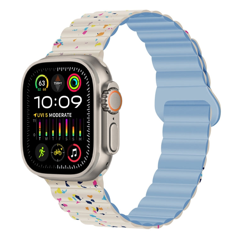For Apple Watch Ultra 2 49mm Colorful Dots Magnetic Silicone Watch Band(Creamy White+Mist Blue) by bashfashion