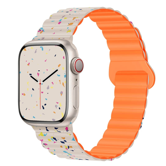 For Apple Watch Series 8 41mm Colorful Dots Magnetic Silicone Watch Band(Starlight+Orange) by bashfashion
