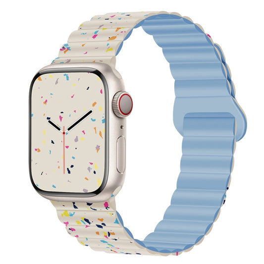 For Apple Watch Series 8 45mm Colorful Dots Magnetic Silicone Watch Band(Creamy White+Mist Blue) by bashfashion
