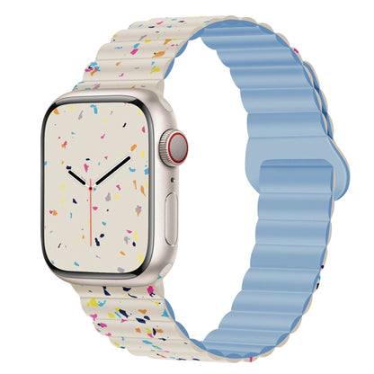 For Apple Watch SE 40mm Colorful Dots Magnetic Silicone Watch Band(Creamy White+Mist Blue) by bashfashion