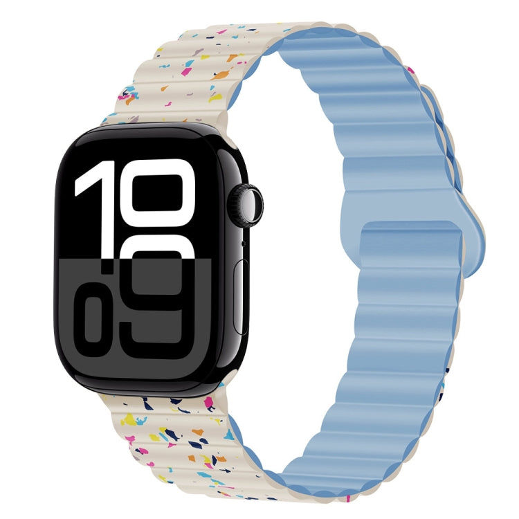 For Apple Watch Series 10 46mm Colorful Dots Magnetic Silicone Watch Band(Creamy White+Mist Blue) by bashfashion