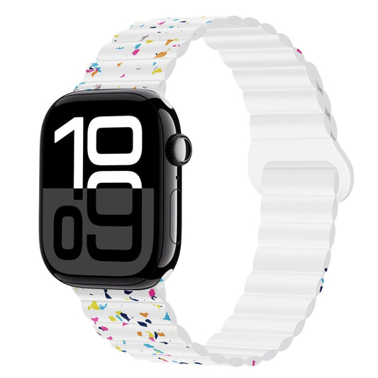 For Apple Watch Series 10 42mm Colorful Dots Magnetic Silicone Watch Band(White) by bashfashion