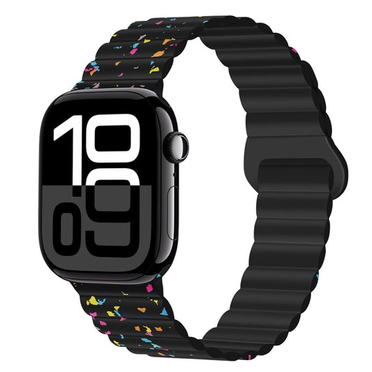 For Apple Watch Series 10 42mm Colorful Dots Magnetic Silicone Watch Band(Black) by bashfashion