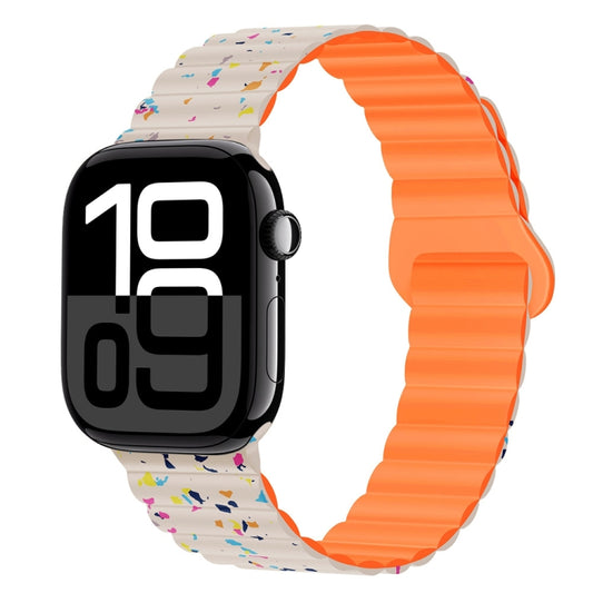 For Apple Watch Series 10 42mm Colorful Dots Magnetic Silicone Watch Band(Starlight+Orange) by bashfashion