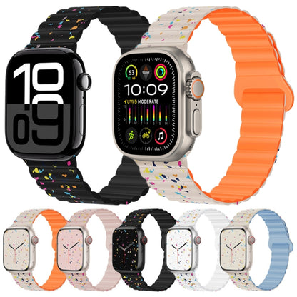 For Apple Watch Series 8 45mm Colorful Dots Magnetic Silicone Watch Band(Starlight+Orange) by bashfashion