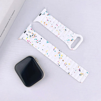 For Apple Watch Series 8 41mm Colorful Dots Magnetic Silicone Watch Band(Black) by bashfashion