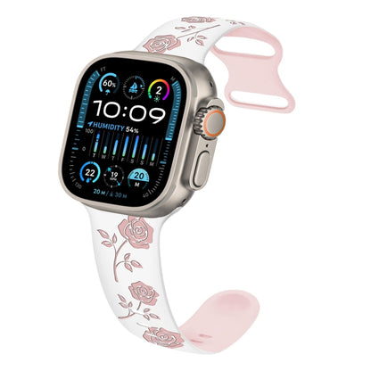 For Apple Watch Ultra 2 49mm Two-color Rose Engraved Silicone Watch Band(White Pink) by bashfashion