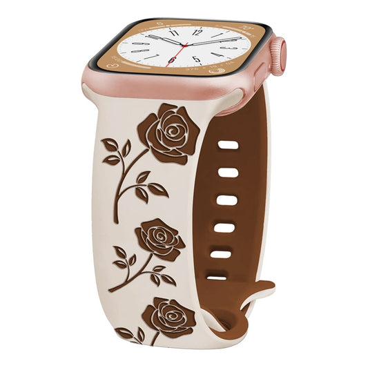 For Apple Watch Ultra 2 49mm Two-color Rose Engraved Silicone Watch Band(Starlight Caramel) by bashfashion