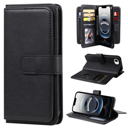 For iPhone 16e Multi-Function Wallet 10 Card Slots Leather Phone Case(Black) by bashfashion