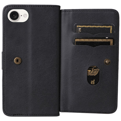 For iPhone 16e Multi-Function Wallet 10 Card Slots Leather Phone Case(Black) by bashfashion