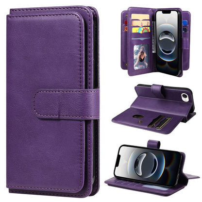 For iPhone 16e Multi-Function Wallet 10 Card Slots Leather Phone Case(Violet) by bashfashion