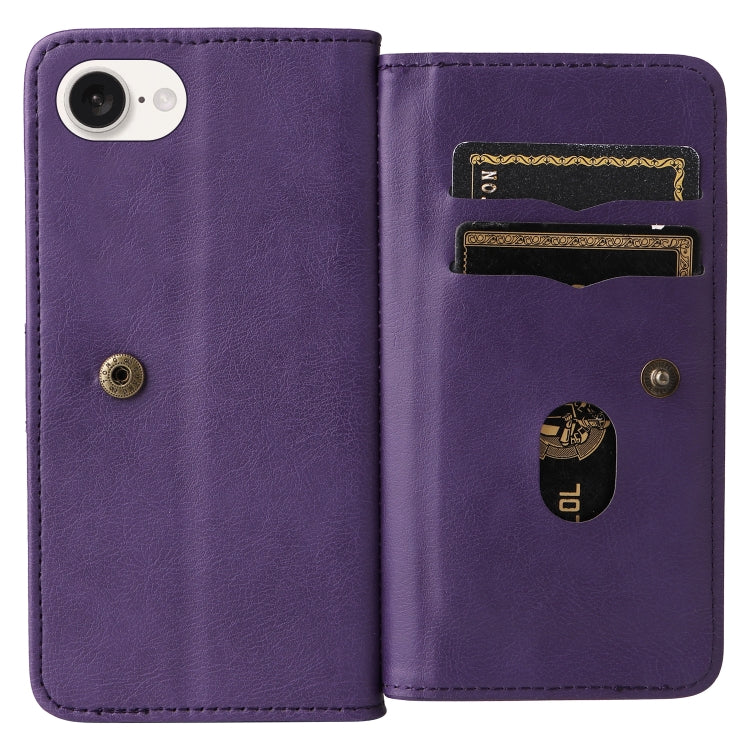 For iPhone 16e Multi-Function Wallet 10 Card Slots Leather Phone Case(Violet) by bashfashion