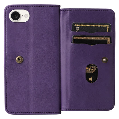 For iPhone 16e Multi-Function Wallet 10 Card Slots Leather Phone Case(Violet) by bashfashion