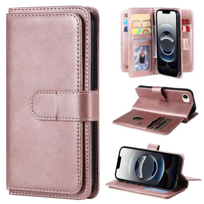 For iPhone 16e Multi-Function Wallet 10 Card Slots Leather Phone Case(Rose Gold) by bashfashion