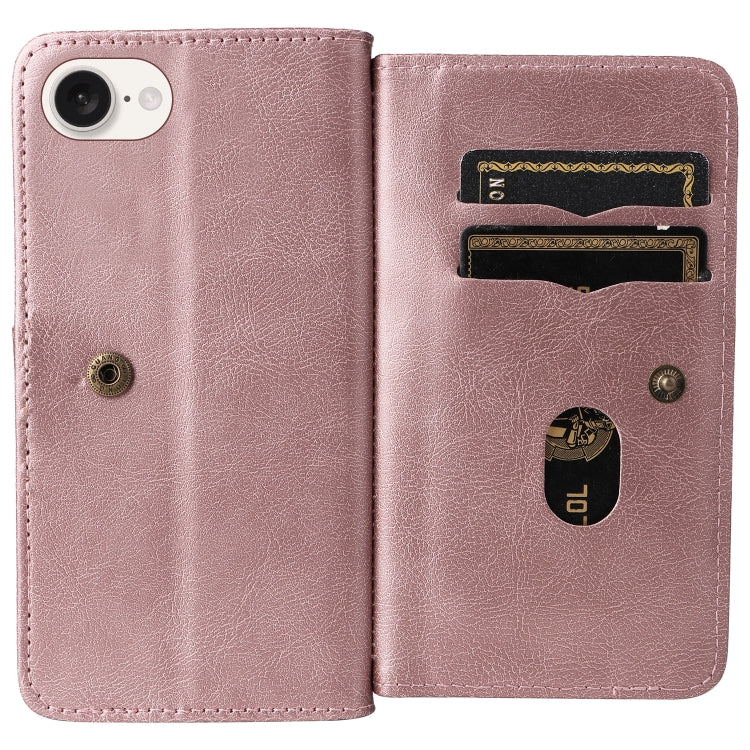 For iPhone 16e Multi-Function Wallet 10 Card Slots Leather Phone Case(Rose Gold) by bashfashion