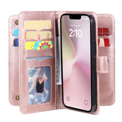 For iPhone 16e Multi-Function Wallet 10 Card Slots Leather Phone Case(Rose Gold) by bashfashion