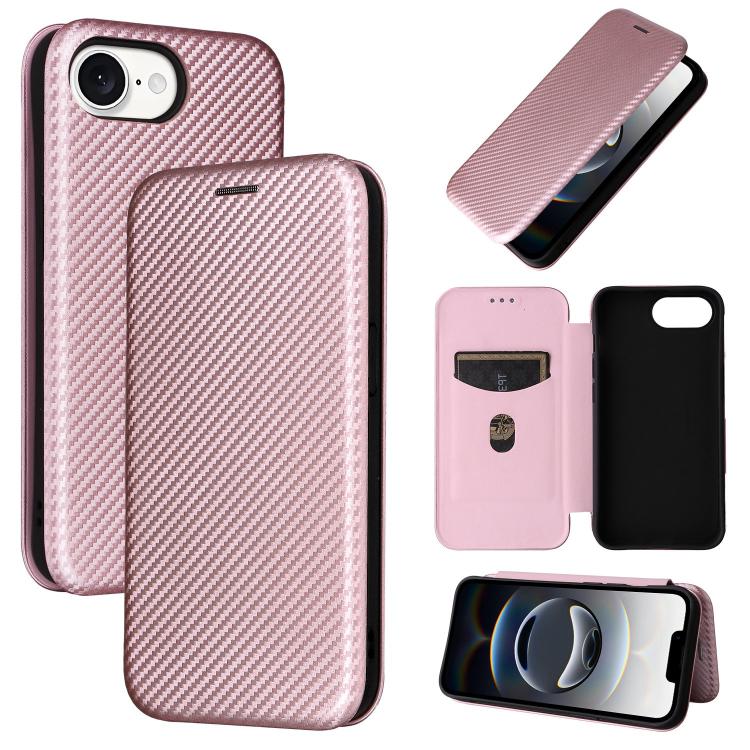 For iPhone SE 2024 Carbon Fiber Texture Flip Leather Phone Case(Pink) by bashfashion