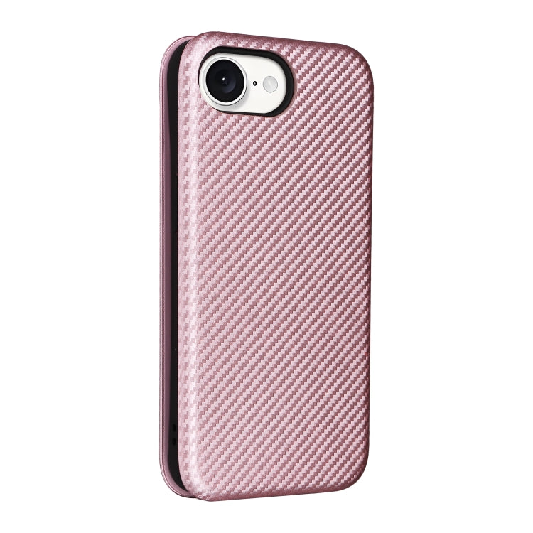 For iPhone SE 2024 Carbon Fiber Texture Flip Leather Phone Case(Pink) by bashfashion